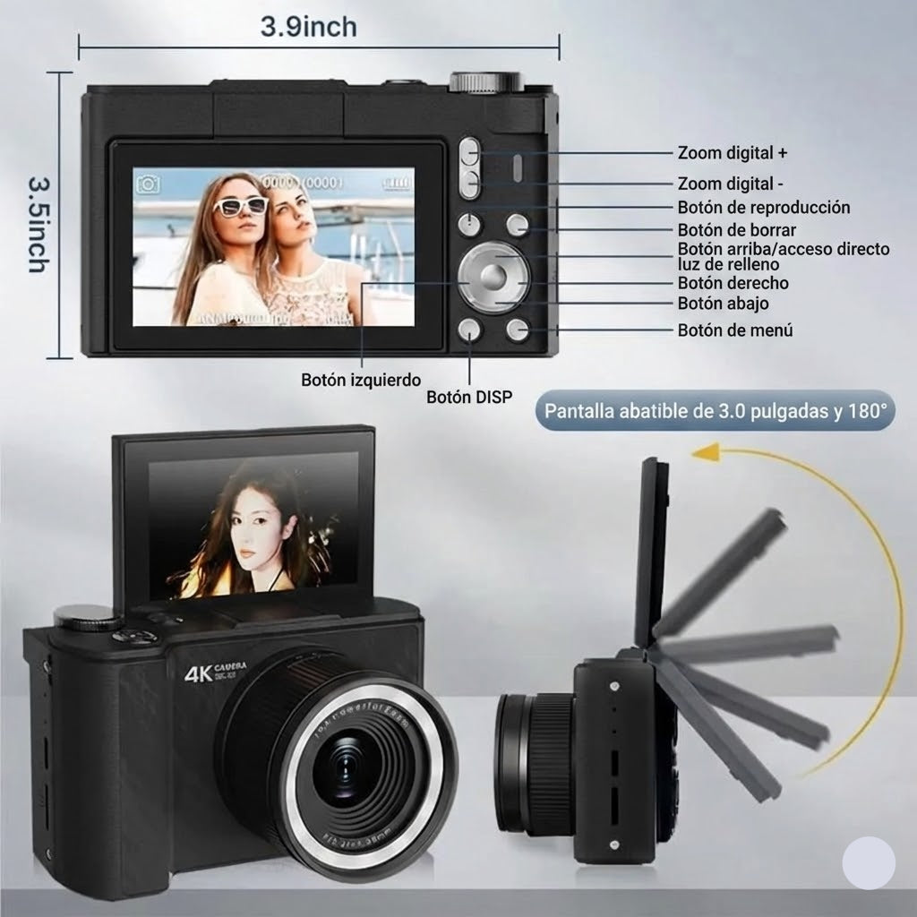 Cámara Vlogger 4K Pantalla Abatible