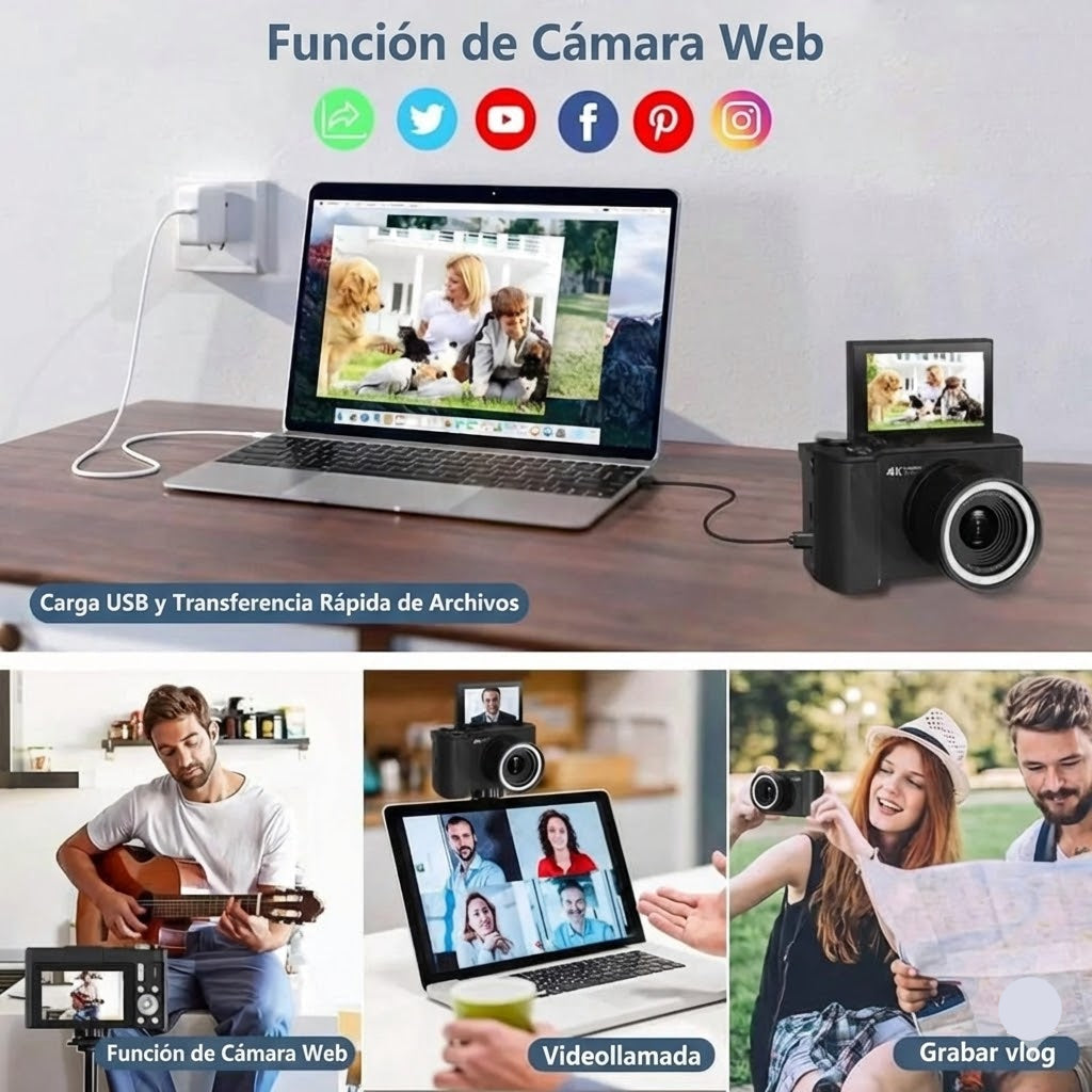 Cámara Vlogger 4K Pantalla Abatible